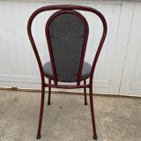 Metallic burgundy bistro chair for restaurants and communities with gray fabric