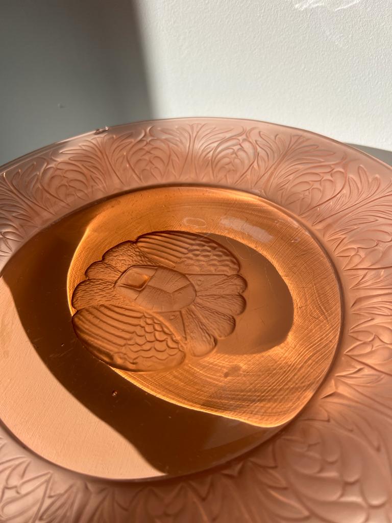 Molded pink glass dish art nouveau patterns D: 31.5cm
