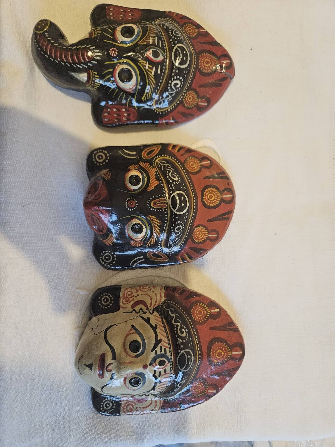 Vintage papier mache wall mask. made in nepal. colorful wall art.