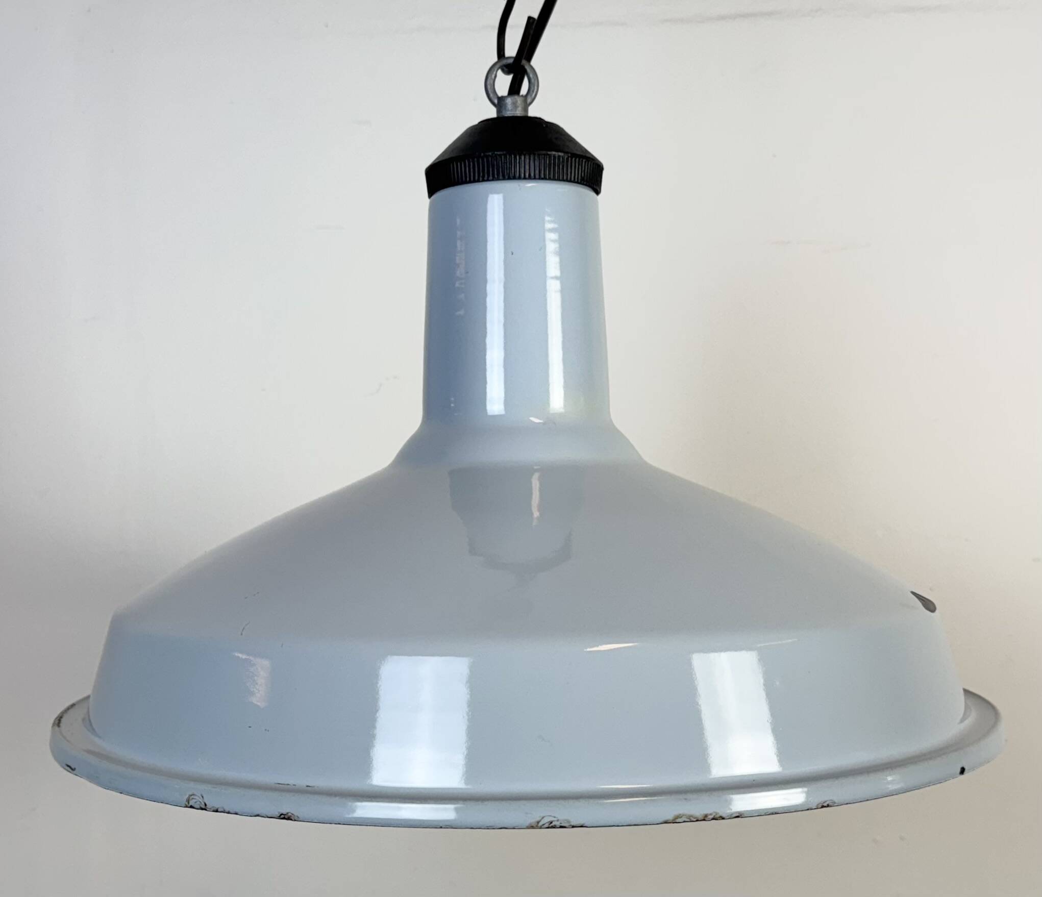 Industrial Light Blue Enamel Factory Pendant Lamp, 1960s