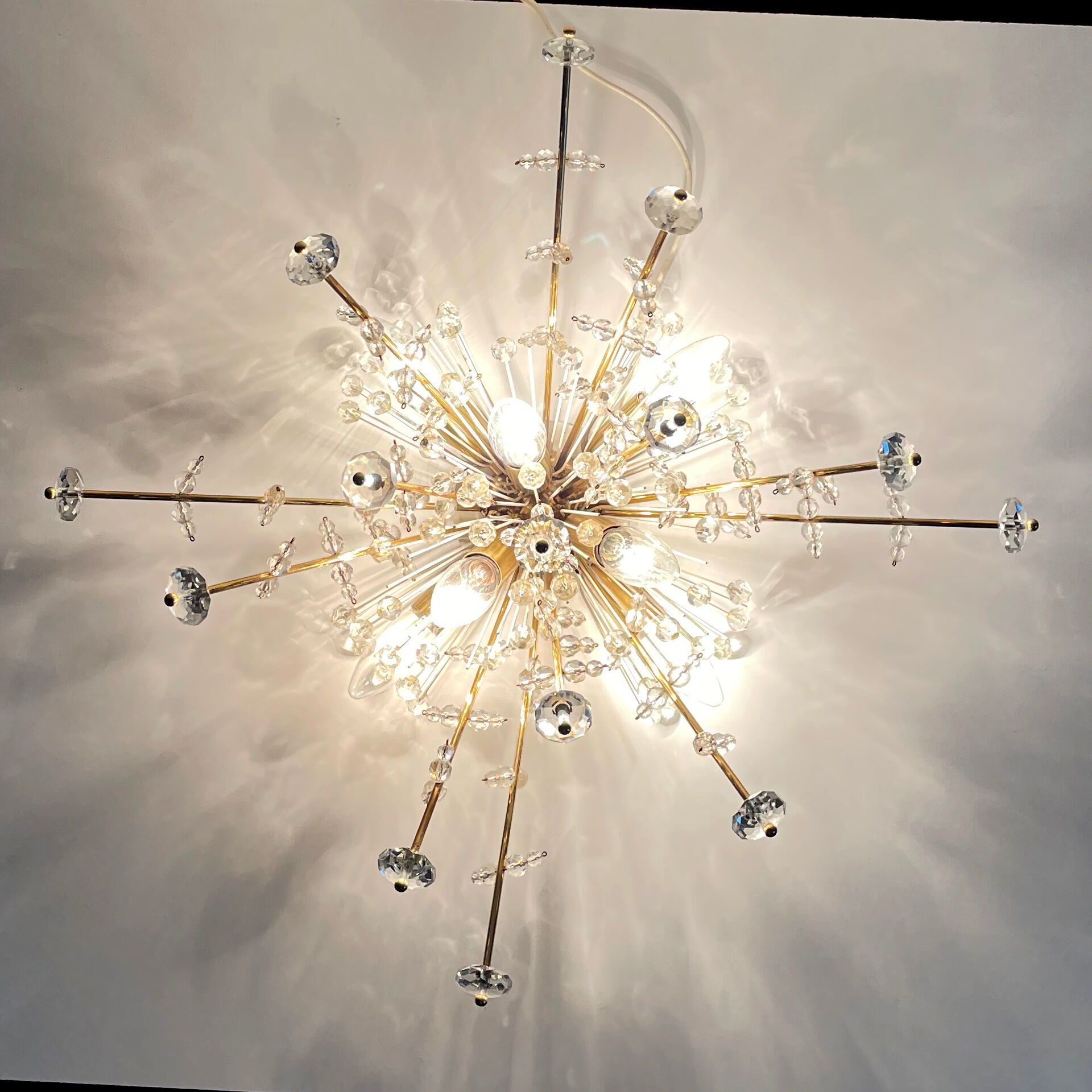 Pair of Snowflake Sputnik Flush Mount Lamps, Austria 1950s