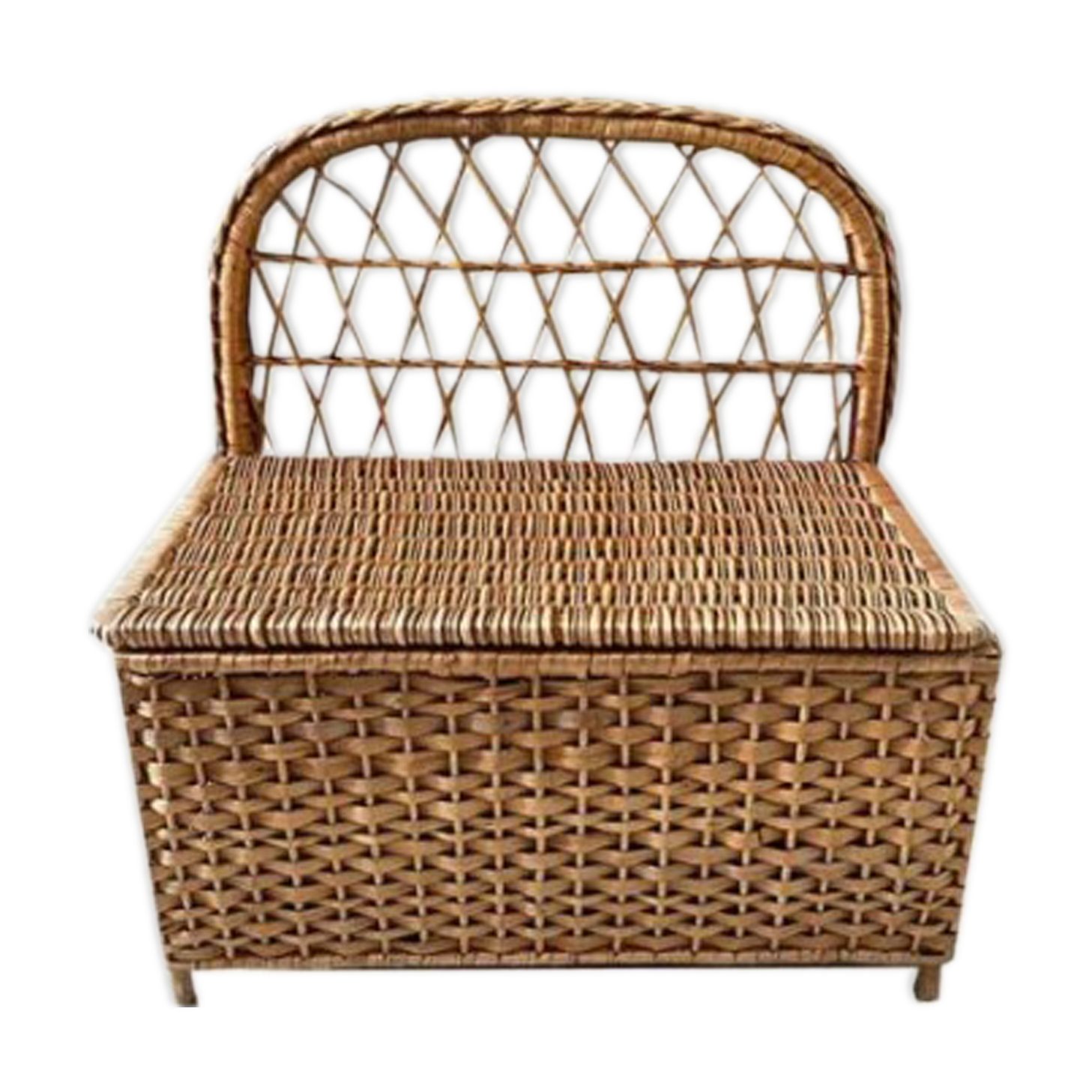 Vintage rattan bench toy chest