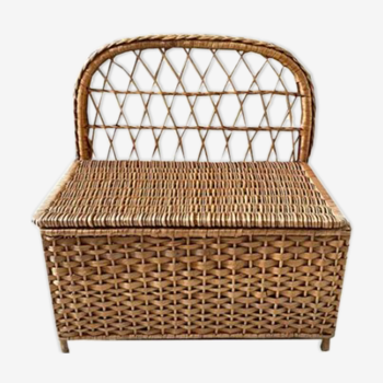 Coffre à jouets banquette en rotin vintage