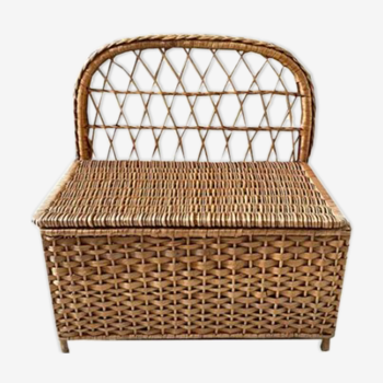 Vintage rattan bench toy chest