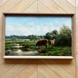 Vaches au pâturage, huile sur toile, tableau ancien