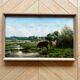 Cows in the pasture, oil on canvas, old painting