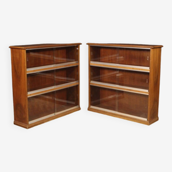 Pair of Italian bookcases in walnut wood