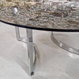 Paul Legeard designer coffee table in smoked glass and chrome