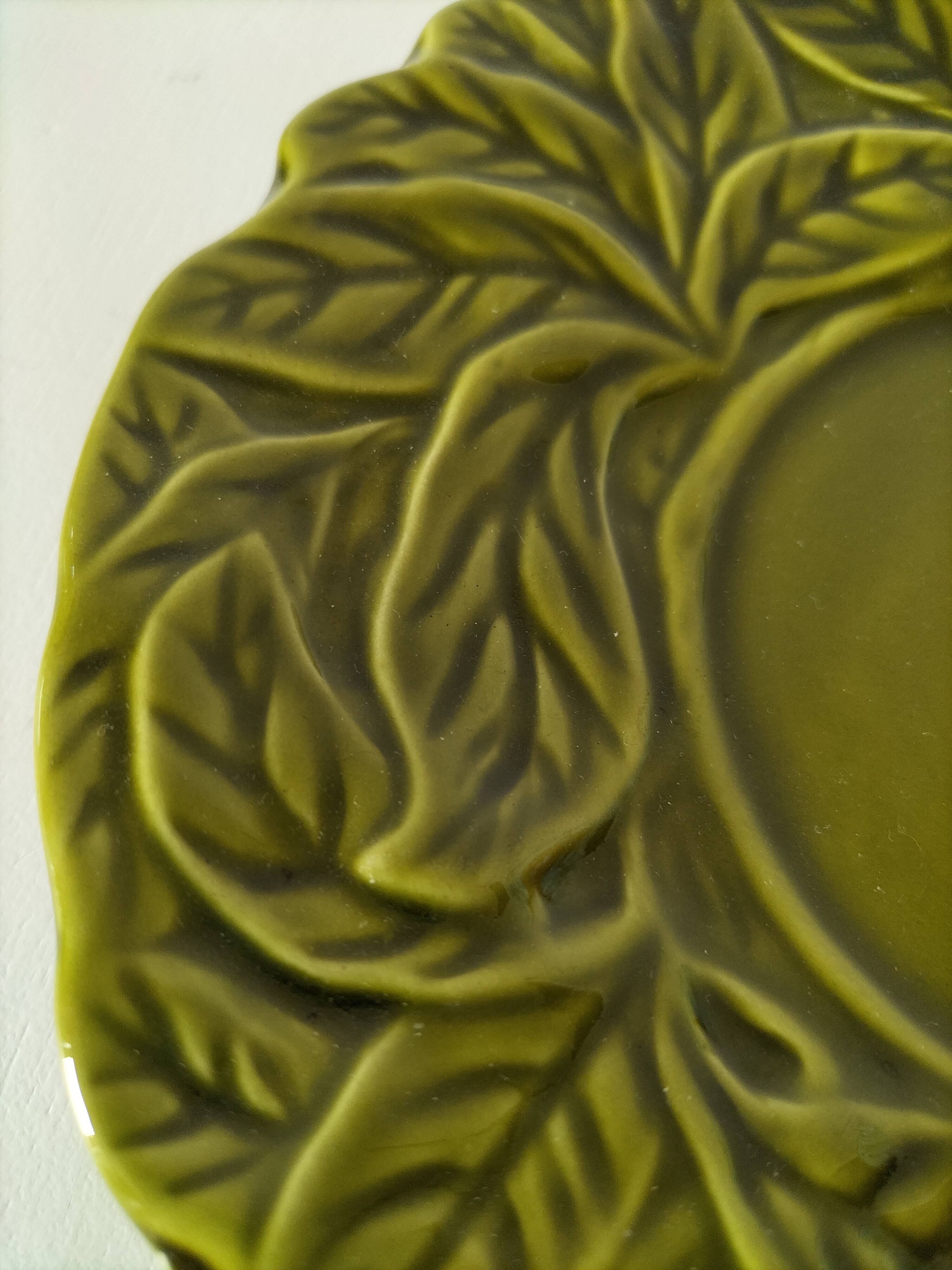 Vintage plate with olive green foliage relief