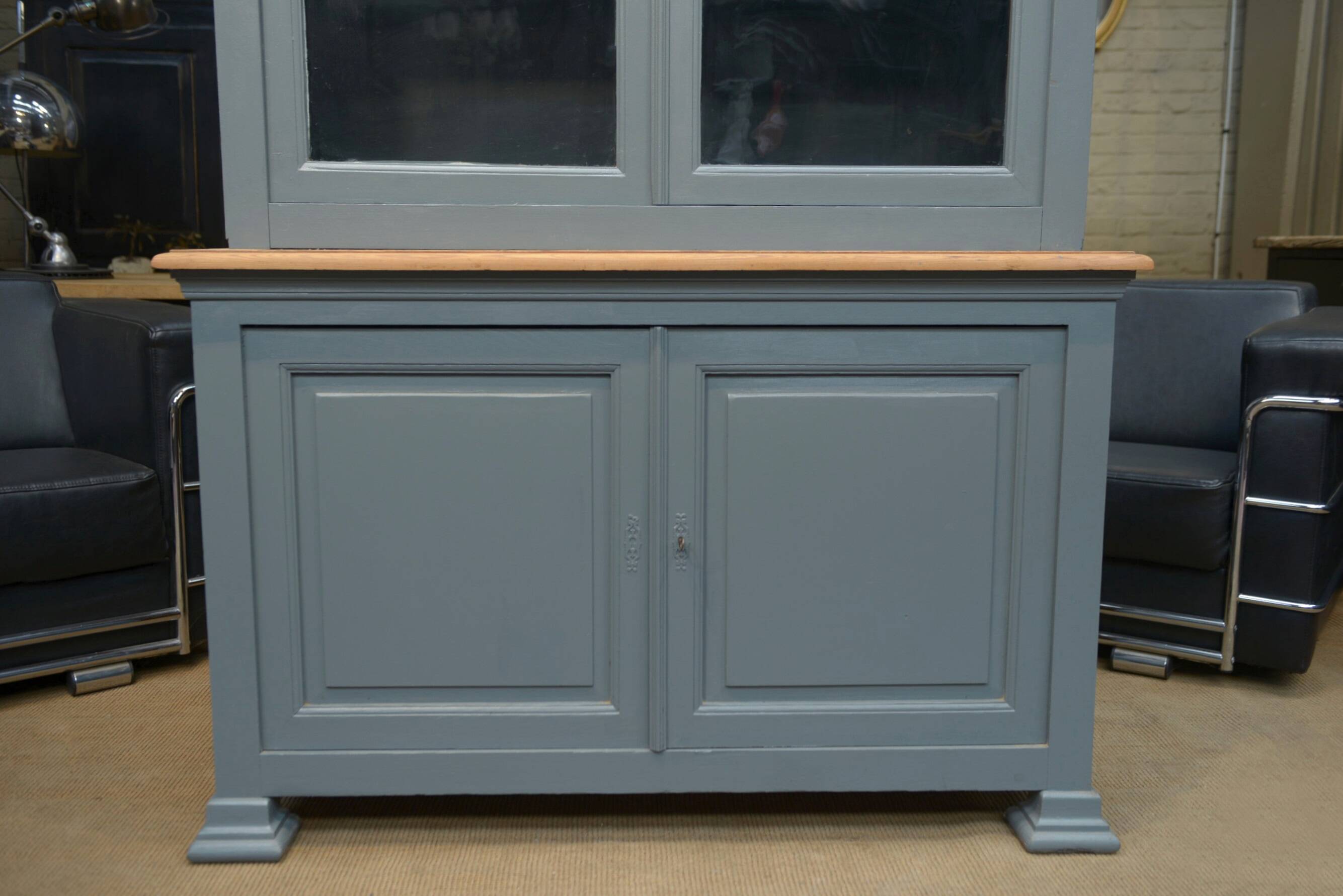 Bookcase sideboard with 2 bodies in gray patinated fir