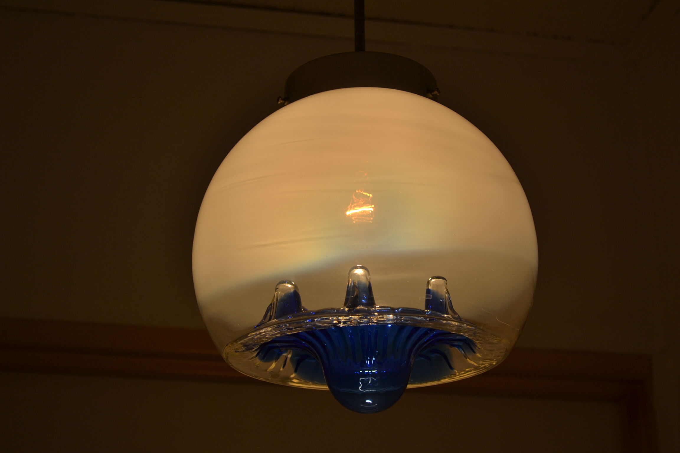 Blown glass globe hanging lamp 1970