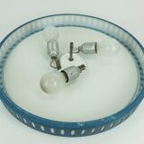 Rare large ceiling light by hillebrand 1960s textured glass blue metal fram