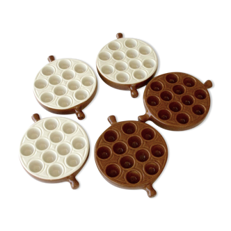 Emile henry snail service - 5 poêlons 12 holes - brown and beige caquelons