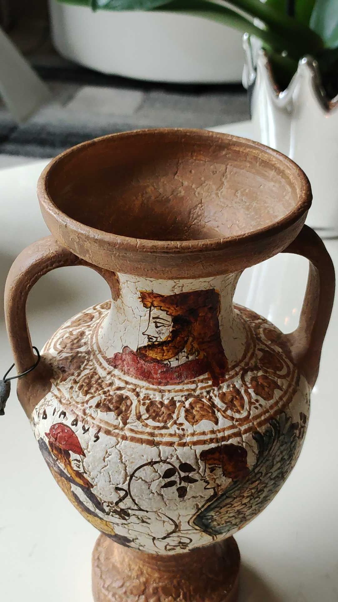 Reproduction Greek Amphora vase in terracotta, cracked effect - Greek Gods/Deities. Signed