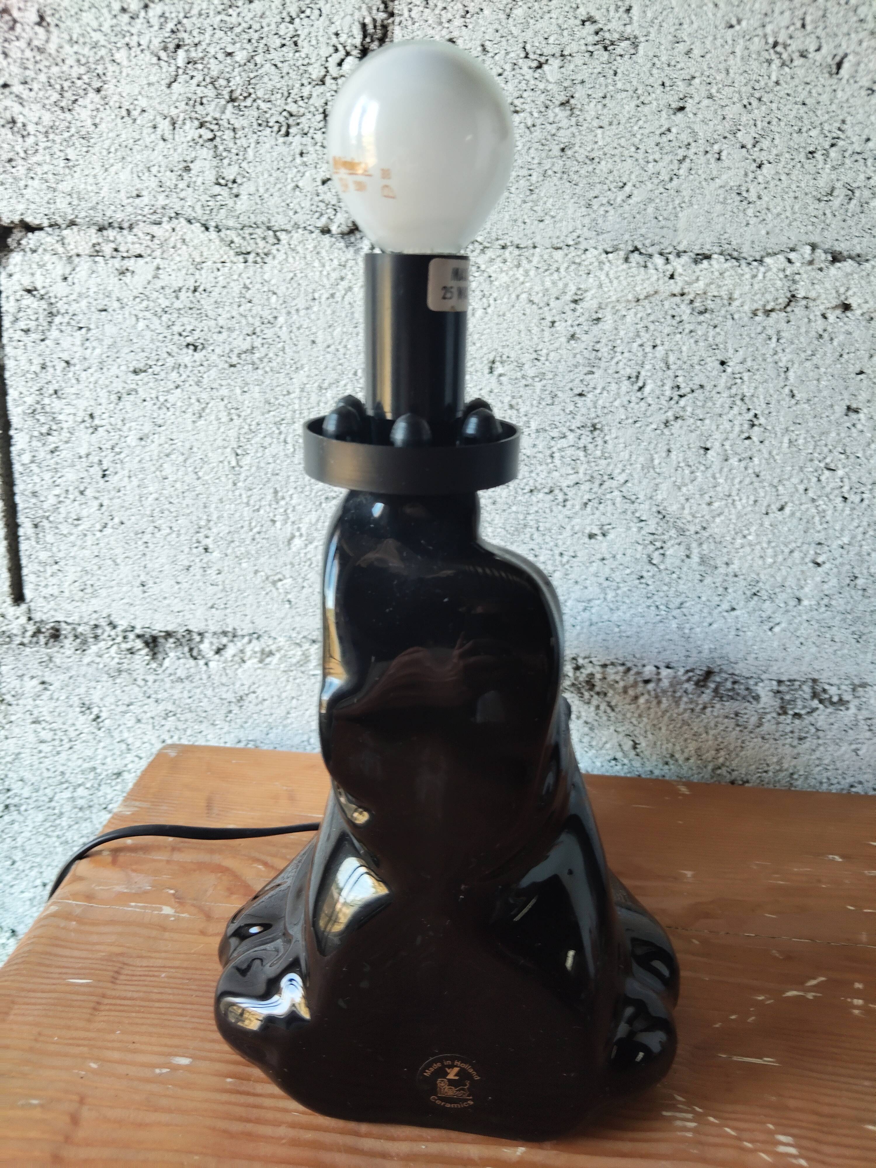 Vintage black ceramic lamp – Reclining clown – Made in Holland