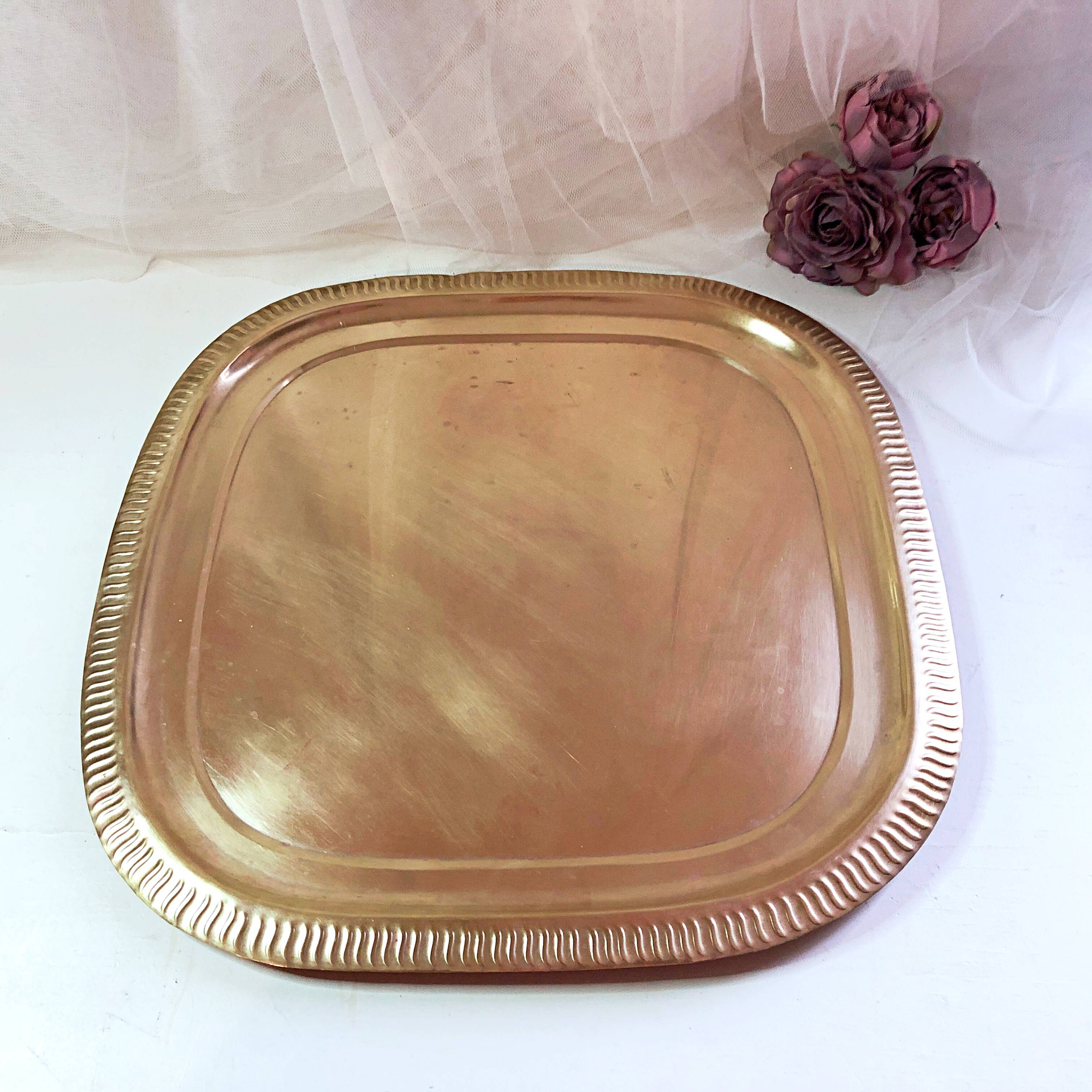 Large gilded copper serving tray early 20th century