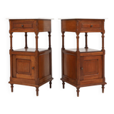 Suite de 2 tables de chevet Art Déco en chêne avec plateau en marbre de Carrare, France années 1930