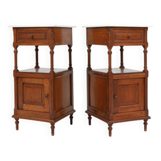 Suite de 2 tables de chevet Art Déco en chêne avec plateau en marbre de Carrare, France années 1930