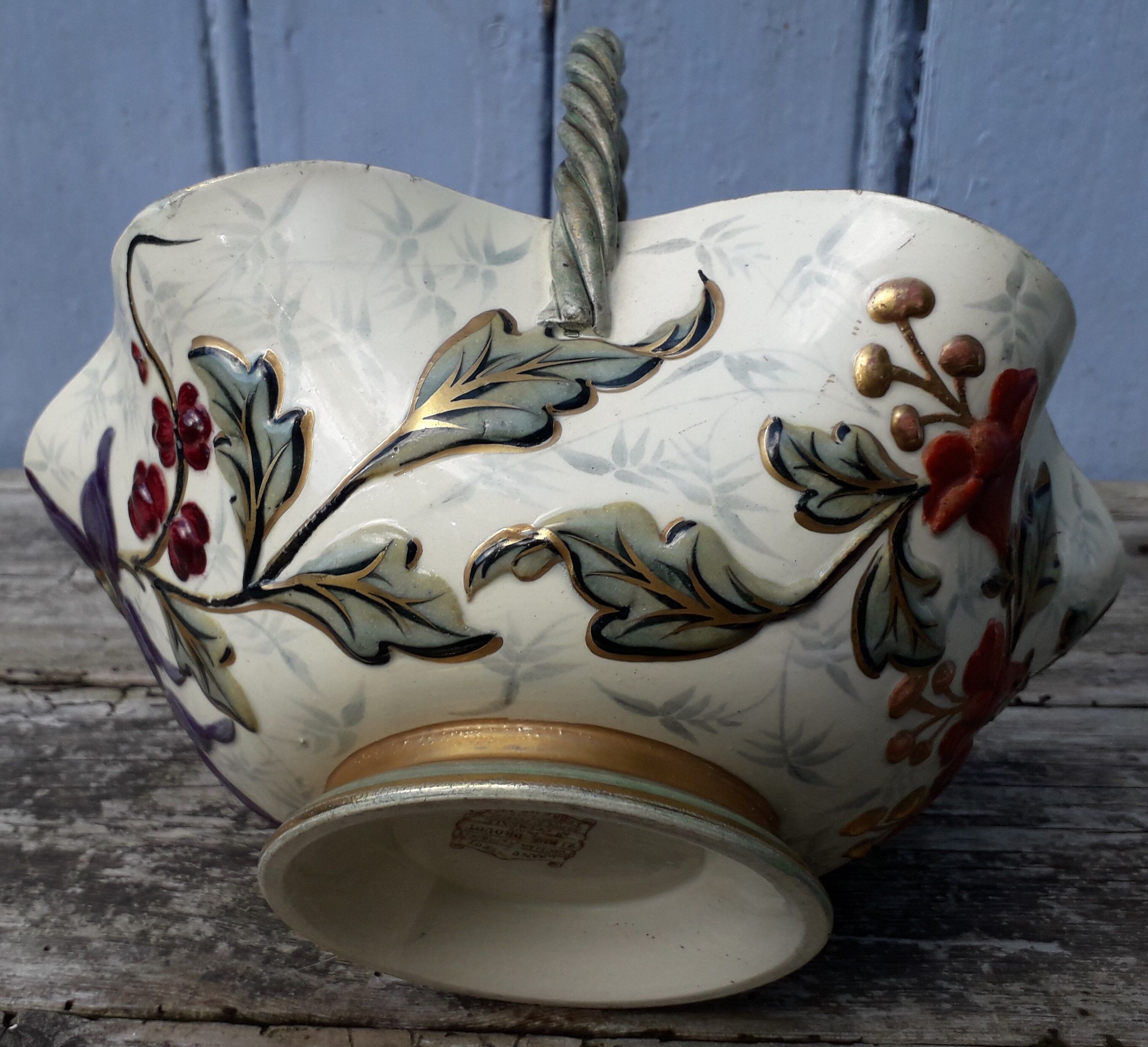 Basket trinket bowl Keller and Guerin Lunéville art nouveau