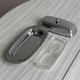 Metal butter dish with glass tray
