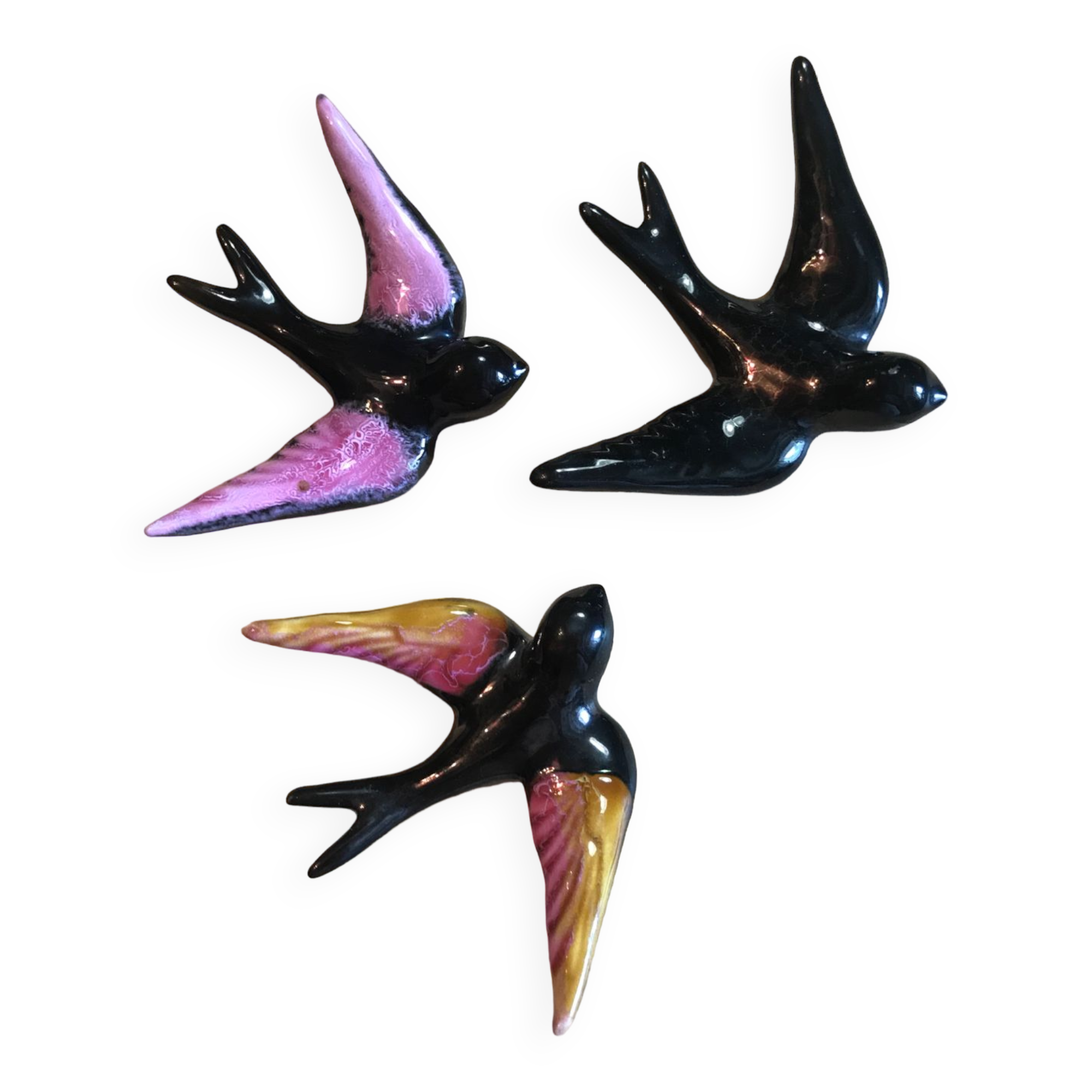 Lot de 3 hirondelles en céramique