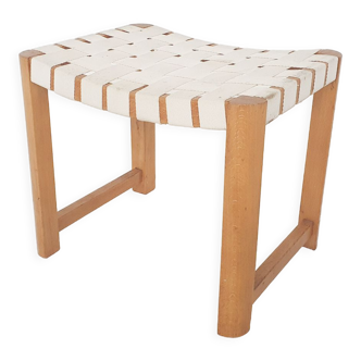 Tabouret en bois moderne scandinave avec bandes blanches, années 1970