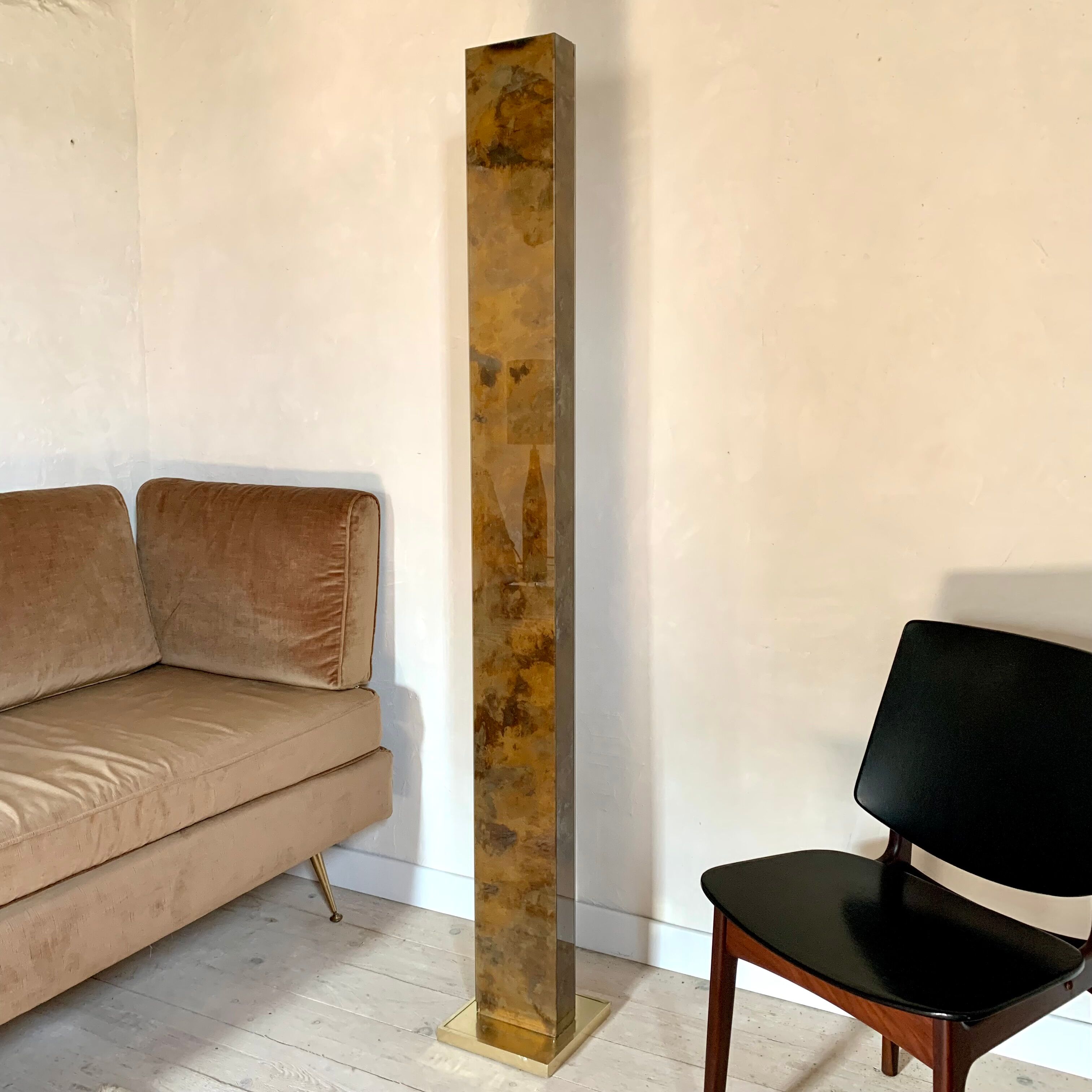 Totem column floor lamp in glass and vintage brass