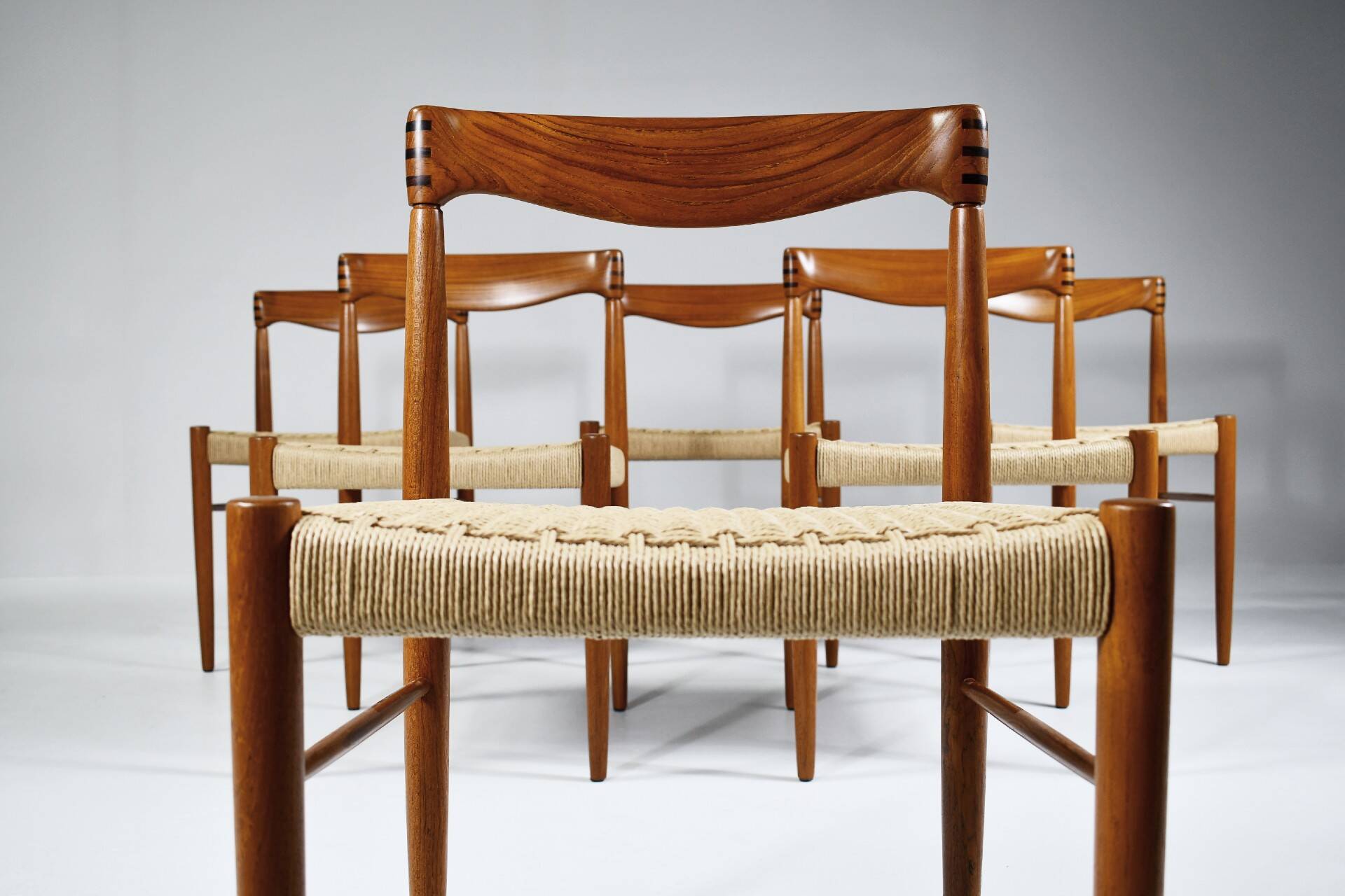 6 wood and rope chairs by Henry Klein for Bramin, 1960s