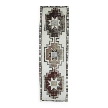 Tapis couloir en laine Oushak turc vintage des années 1970, 97x323.