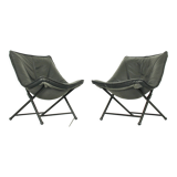 Folding Lounge Chairs in black leather by Teun van Zanten for Molinari, 1970s