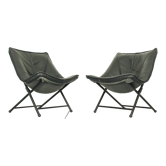 Folding Lounge Chairs in black leather by Teun van Zanten for Molinari, 1970s