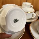Set of 2 Apilco Flat French Porcelain Coffee Cups with Saucers, Model Flora