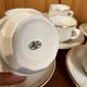 Set of 2 Apilco Flat French Porcelain Coffee Cups with Saucers, Model Flora