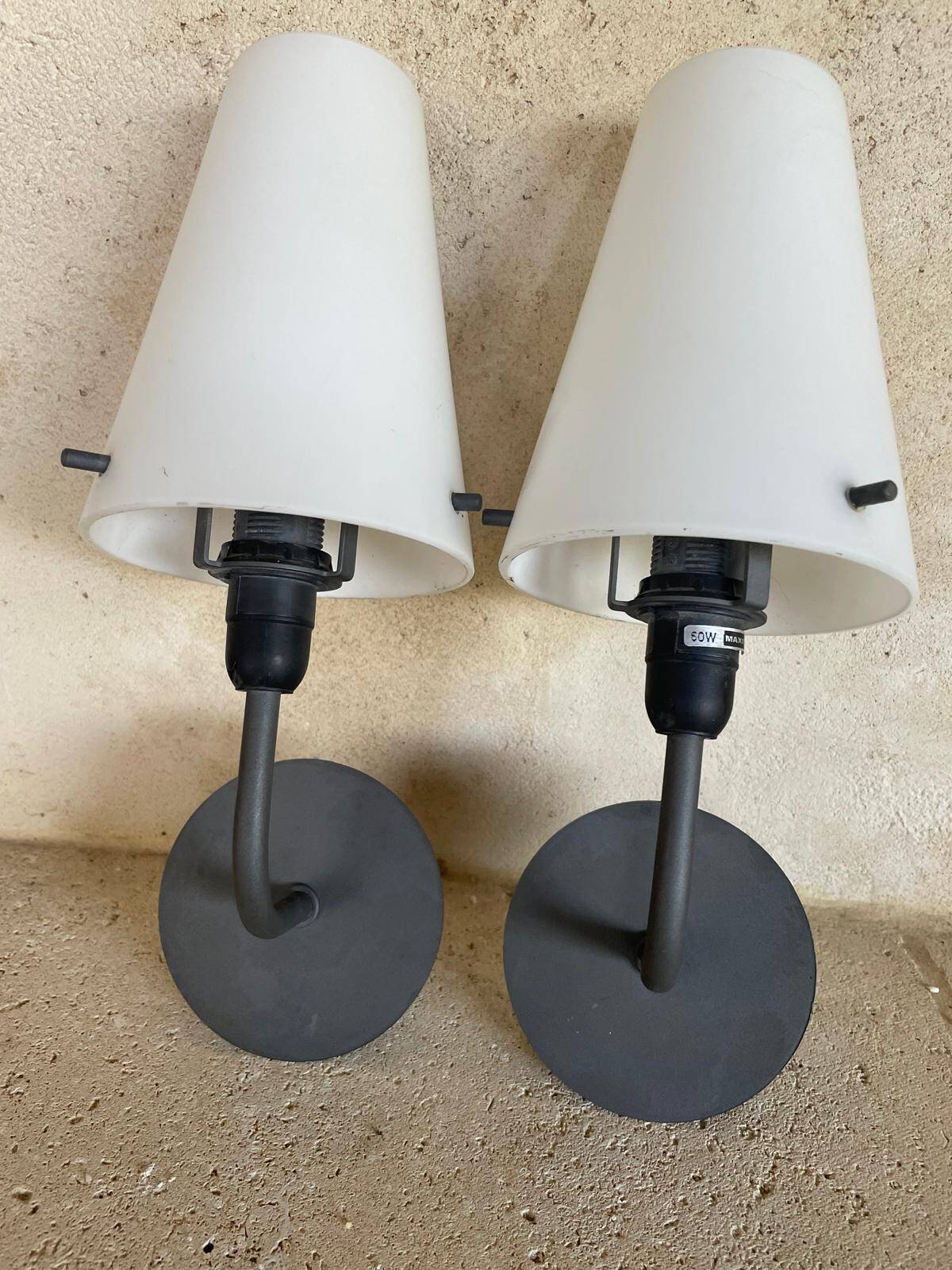 2 Wall Sconces with White Opal Glass Shades