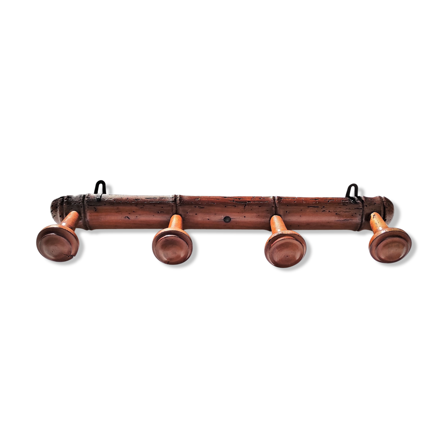 Coat rack 4 old wooden hooks bamboo style around 1900/1930