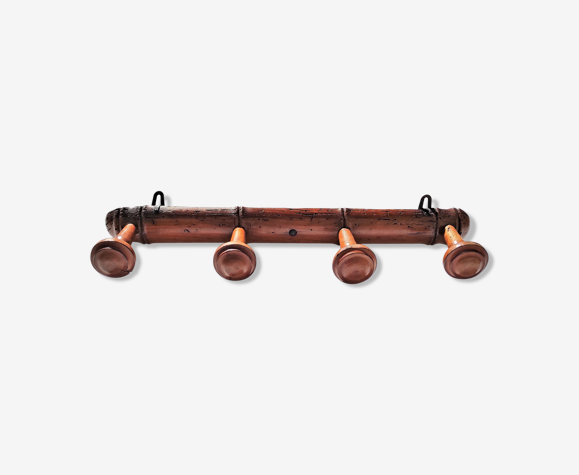 Coat rack 4 old wooden hooks bamboo style around 1900/1930