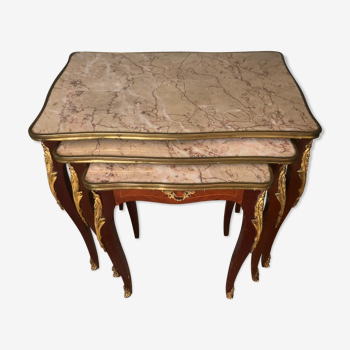 Wood and marble trundle tables Louis XV style