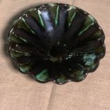 Vintage green and black glazed ceramic fruit cup