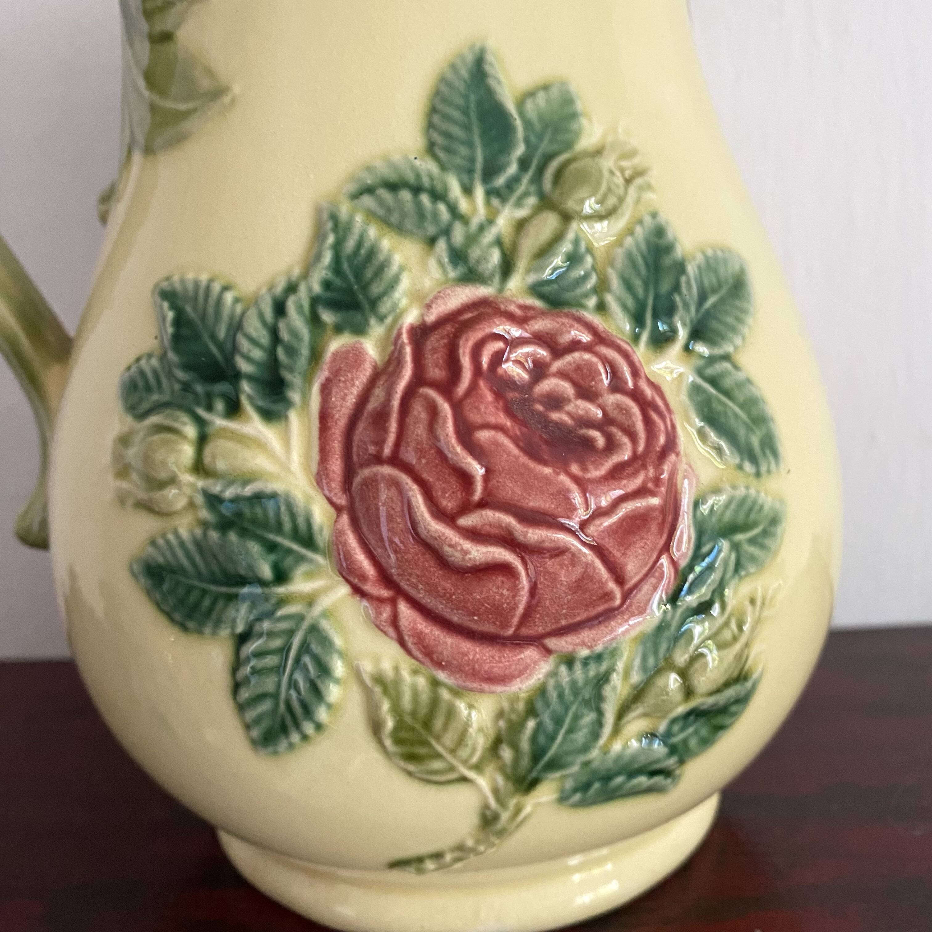 Luneville slip pitcher, Rose decor