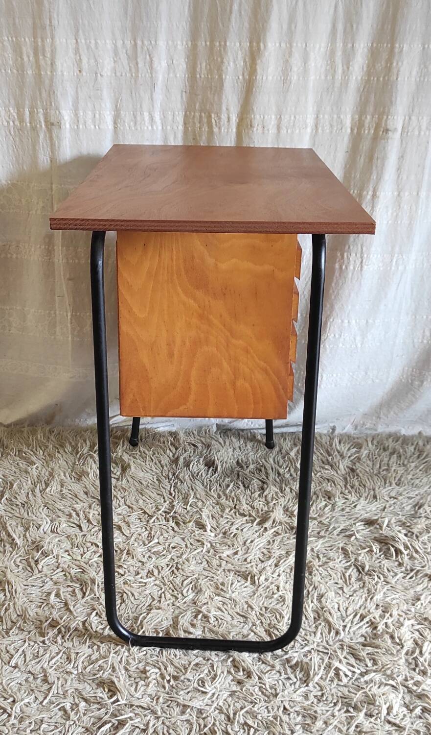 Bureau moderniste en métal et bois - années 60/70