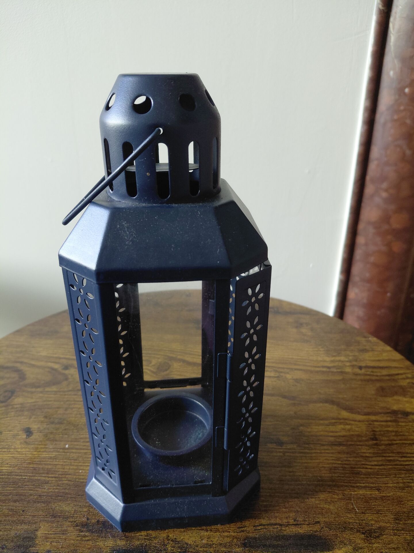Navy blue metal candle lantern