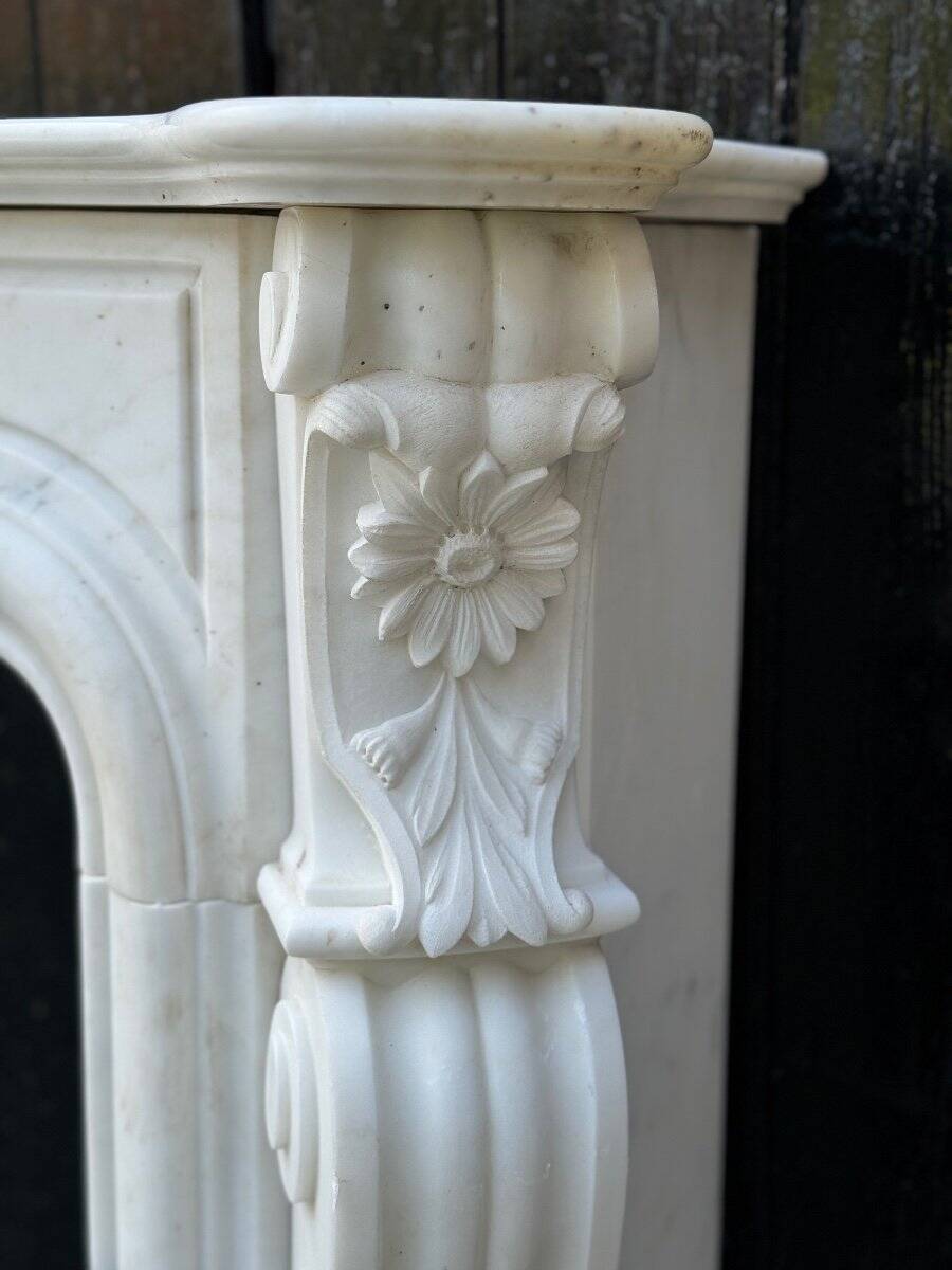 Louis XV style white Carrara marble fireplace circa 1980