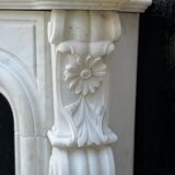 Louis XV style white Carrara marble fireplace circa 1980