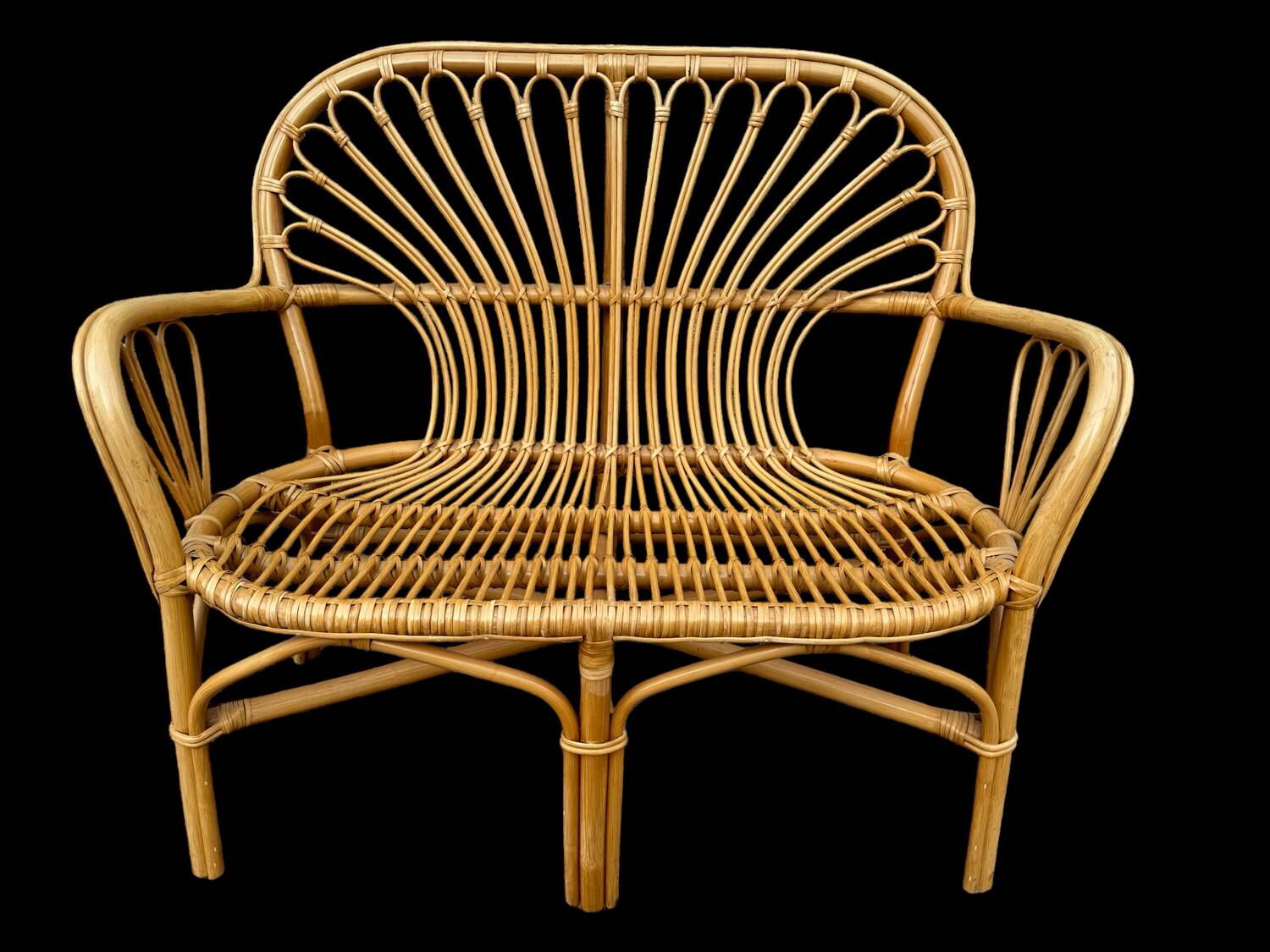 Canapé 2 places en Rotin année 70