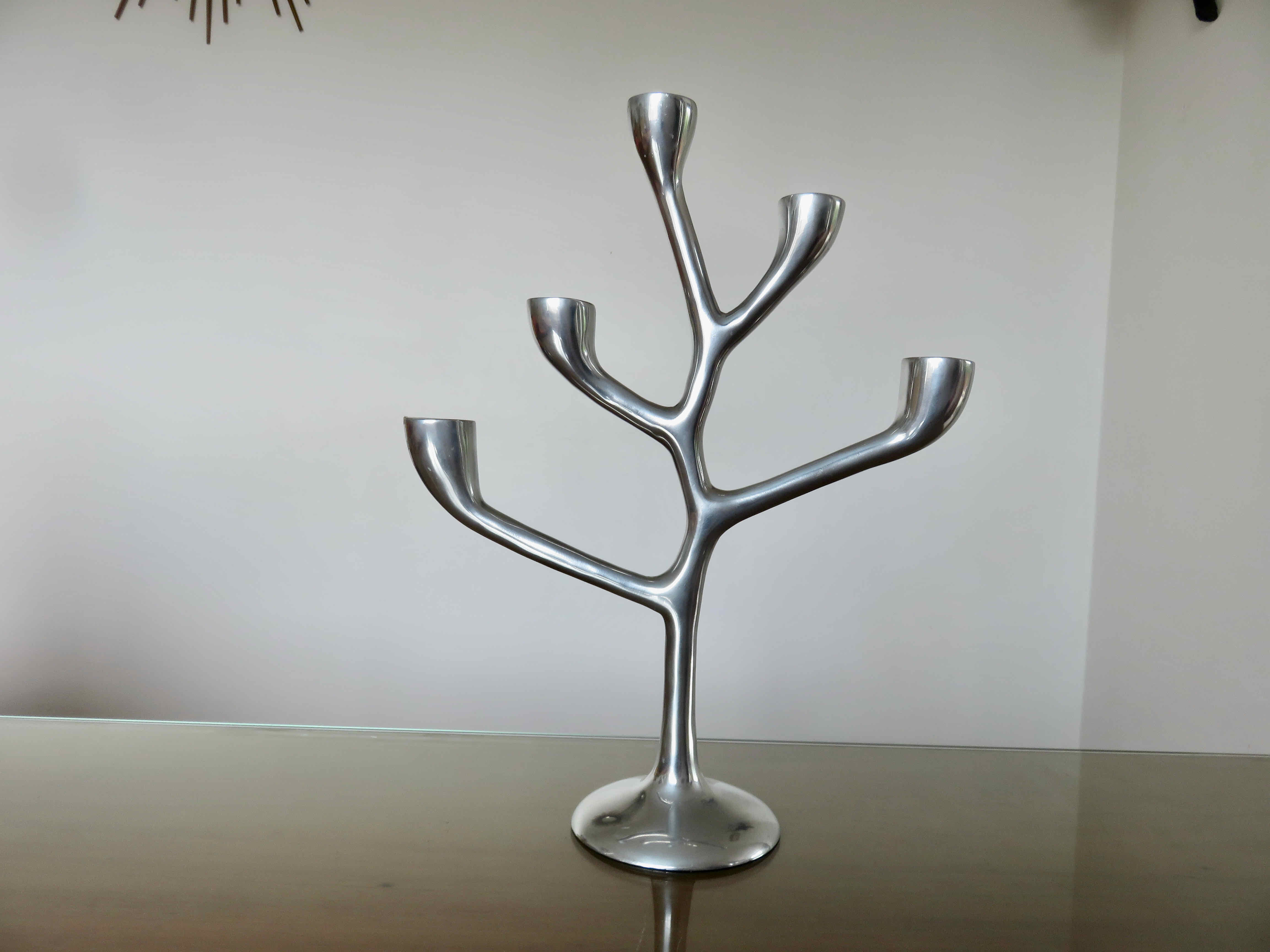 Modernist candle holder, free form, cast aluminum 70s
