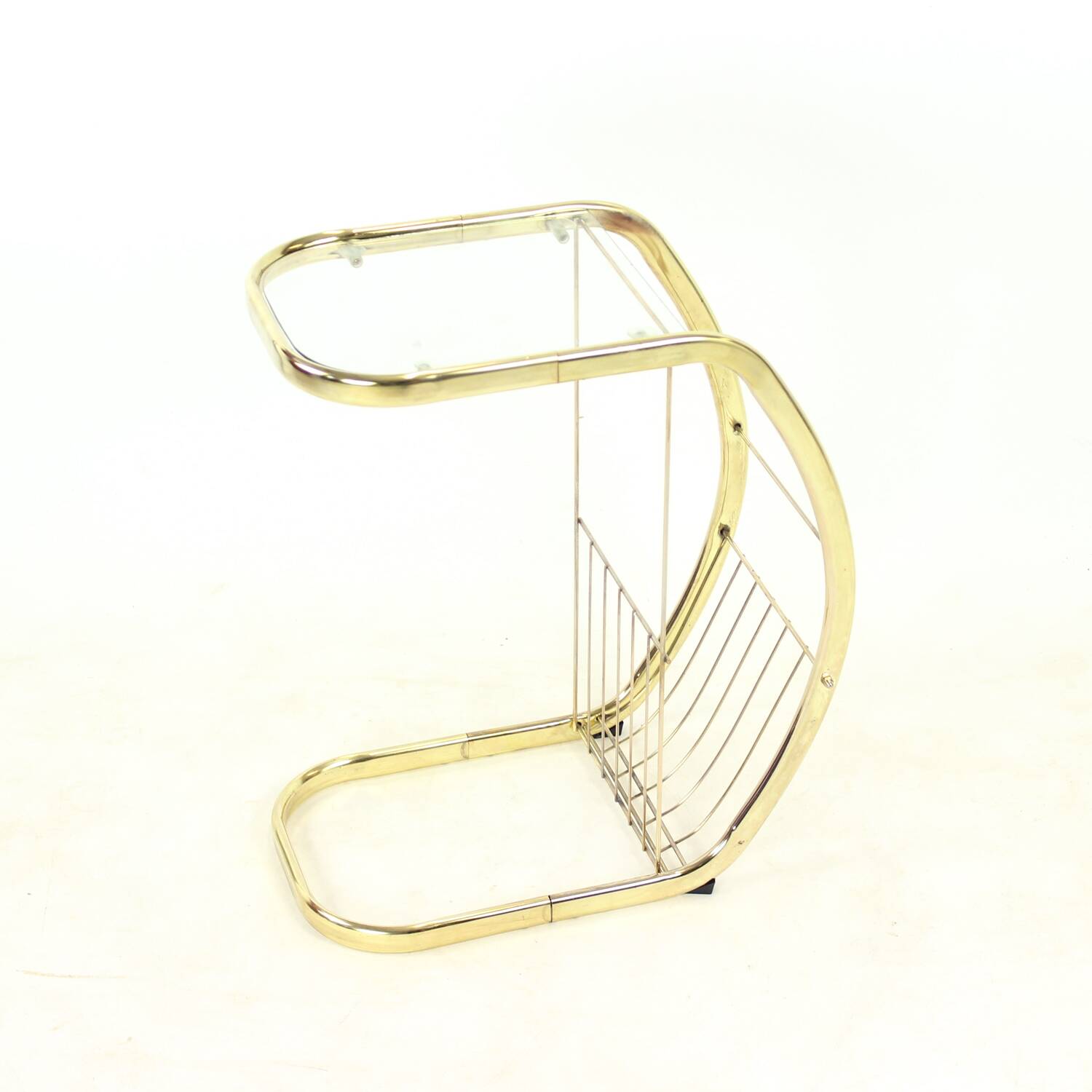 Table d'appoint en laiton et verre, Italie, 1970