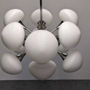 Sputnik chandelier with 12 frosted glass lights, Italy circa 1970.