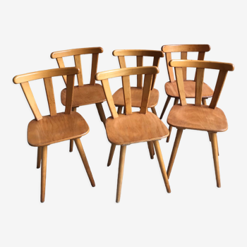 Set of 6 vintage bistro style chairs in beech circa 1960's