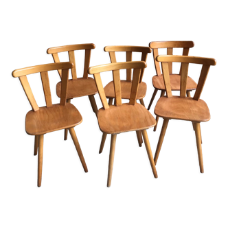 Set of 6 vintage bistro style chairs in beech circa 1960's