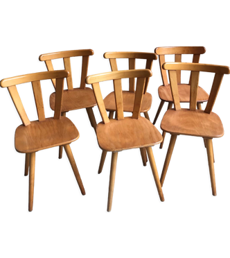 Lot de 6 chaises vintage type bistrot en hêtre circa 1960’s
